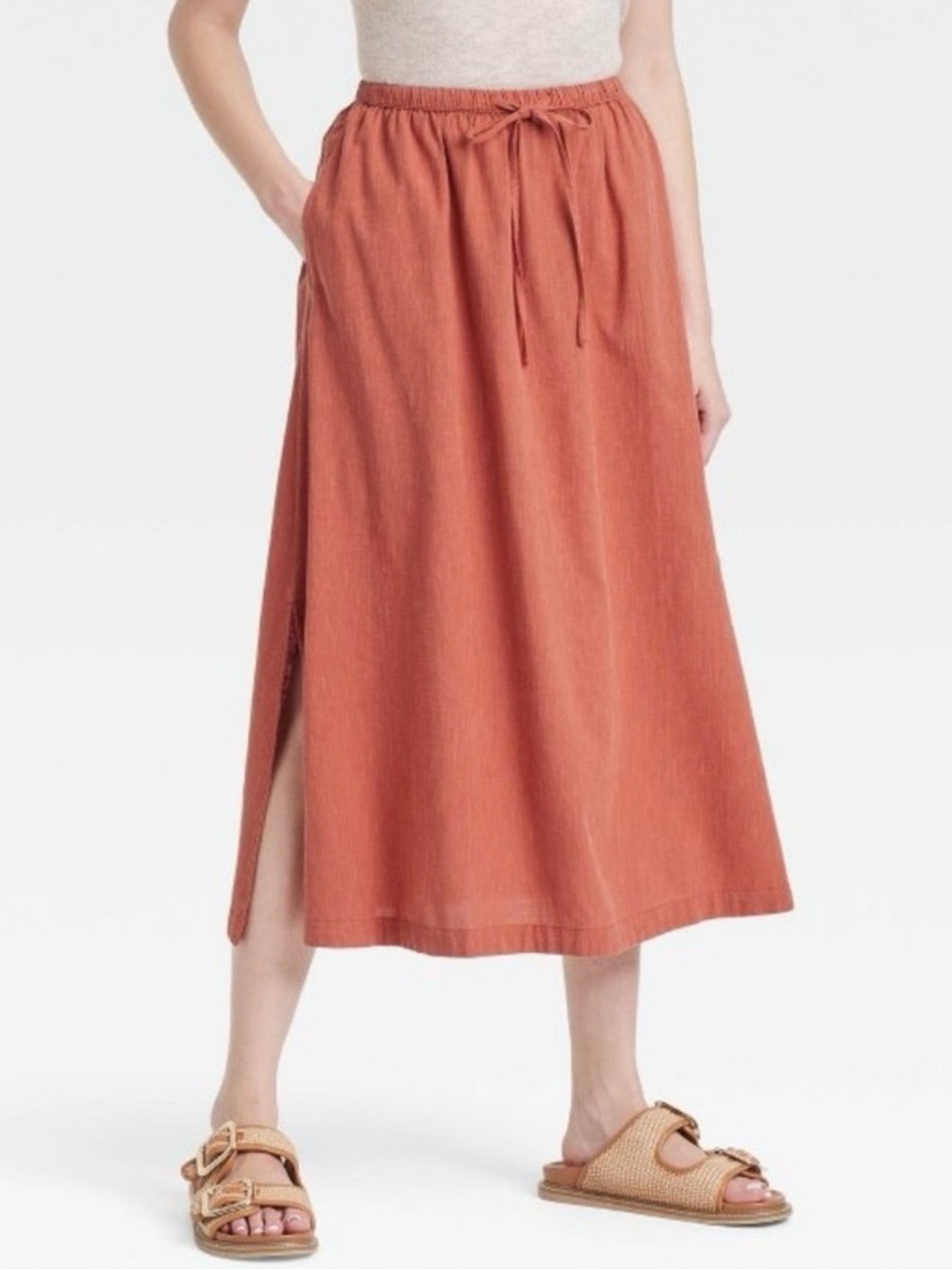 Universal Thread Rust Midi Skirt with Side Slit Size Large Waist 17”-20”